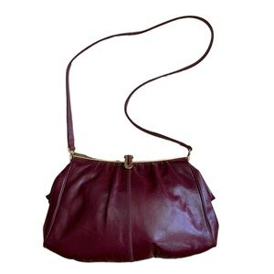 VINTAGE 80s Burgundy Leather Bag with Detachable Strap